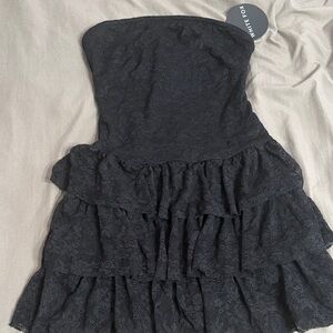 White Fox Black Lace Strapless Dress